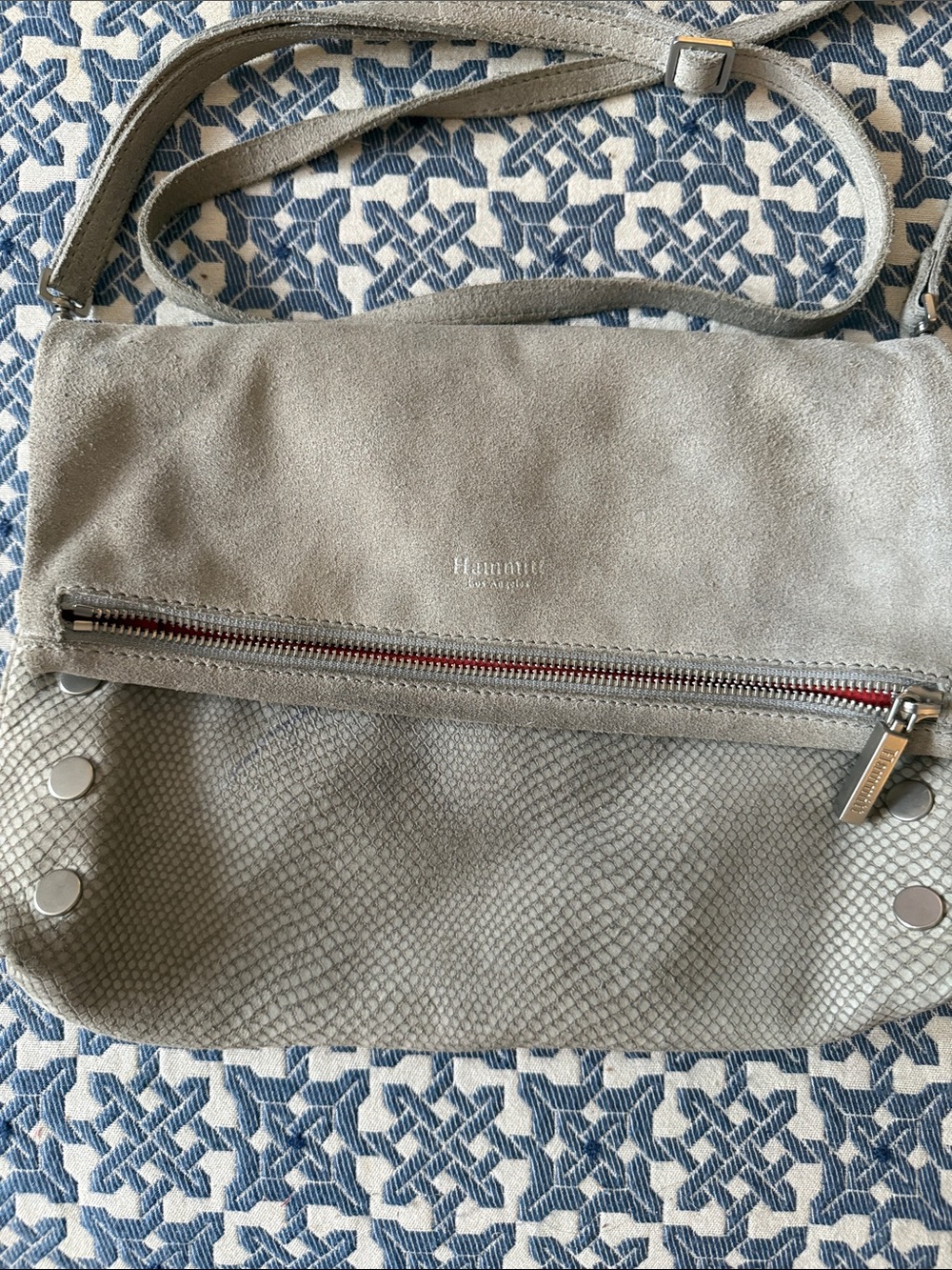 Hammitt VIP Los Angeles Gray Snakeskin Embossed Suede Leather Crossbody Bag